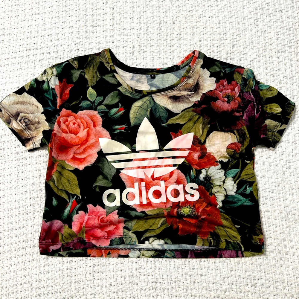 Floral crop Adidas top.